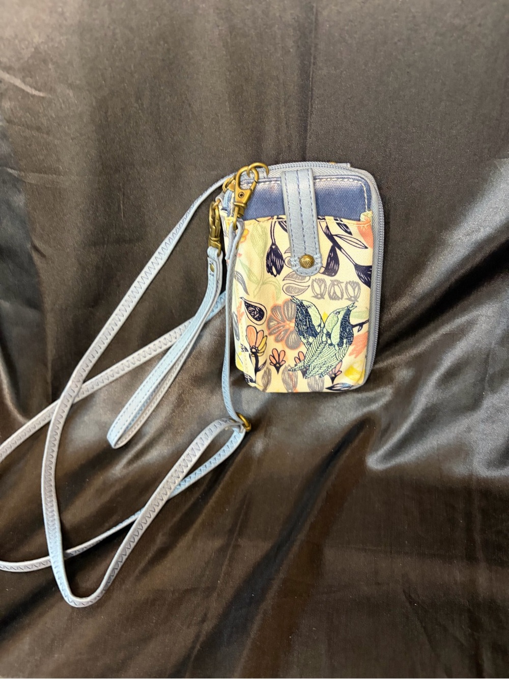 Sakroots Floral Bird Mini Crossbody Phone Bag in Light Blue